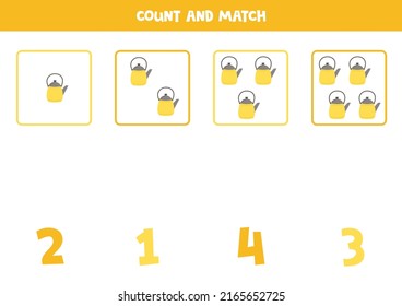 Count kettles and match with the correct number.
