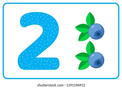 Count for kids. Vector illustration. Berries. Color numbers. The study of mathematics for children of kindergarten, preschool age. Two. 2