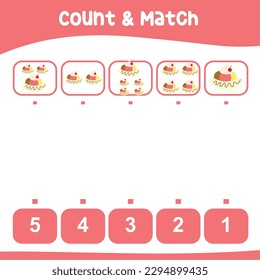 Count and match the banana split ice cream together worksheet for kids. Educational printable math worksheet. Math game for children. Vector illustration file.