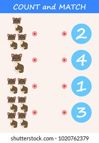Count and match cat cartoon. Math educational game for children