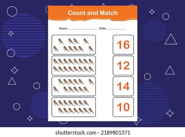 Count and match with the correct number. Count how many birds and choose the correct number