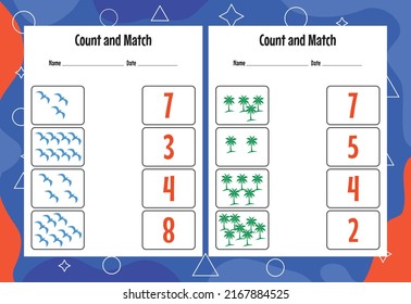 Contar y coincidir con el número correcto. Juego educativo de juego. Cuente cuántos elementos y elija el número correcto