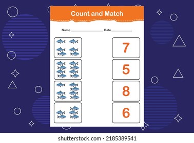 Count and match with the correct number. Matching education game. Count how many items and choose the correct number