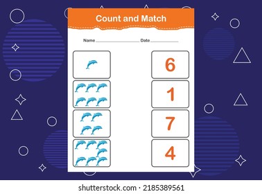 Count and match with the correct number. Matching education game. Count how many items and choose the correct number