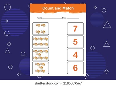 Count and match with the correct number. Matching education game. Count how many items and choose the correct number
