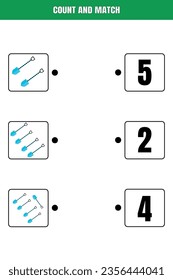 Count and match. Educational math game for kids. Printable worksheet design for preschool or elementary kids.