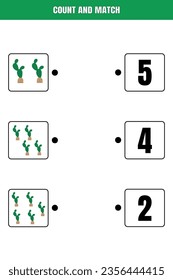 Count and match. Educational math game for kids. Printable worksheet design for preschool or elementary kids.