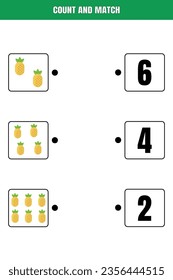 Cuenta y coincide. Juego educativo de matemáticas para niños. Diseño de hoja de cálculo imprimible para niños de preescolar o elemental.