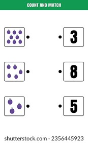 Count and match. Educational math game for kids. Printable worksheet design for preschool or elementary kids.