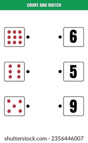 Count and match. Educational math game for kids. Printable worksheet design for preschool or elementary kids.