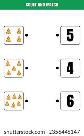 Count and match. Educational math game for kids. Printable worksheet design for preschool or elementary kids.