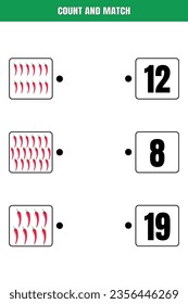 Count and match. Educational math game for kids. Printable worksheet design for preschool or elementary kids.