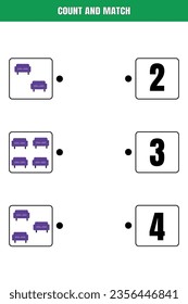 Count and match. Educational math game for kids. Printable worksheet design for preschool or elementary kids.