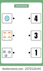 Count and match. Educational math game for kids. Printable worksheet design for kindergarten or elementary students.