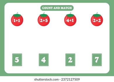 Count and match. Educational mathematical game for children. Printable worksheet design for kindergarten or elementary students. Learning math.