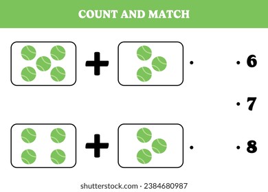 Count and match. Educational mathematical game for kids. Printable worksheet design for preschool or kindergarten children. Learning mathematic.