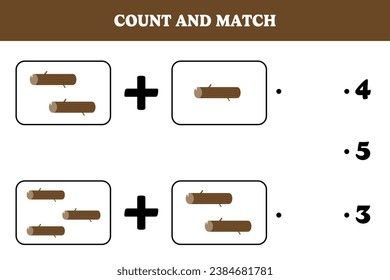 Count and match. Educational mathematical game for kids. Printable worksheet design for preschool or kindergarten children. Learning mathematic.