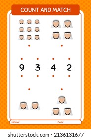 Count and match game with arabian. worksheet for preschool kids, kids activity sheet