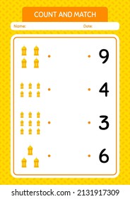 Count and match game with arabic lantern. worksheet for preschool kids, kids activity sheet