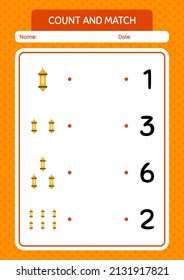 Count and match game with arabic lantern. worksheet for preschool kids, kids activity sheet