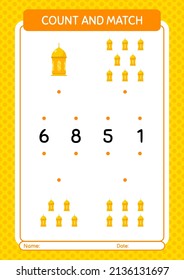 Count and match game with arabic lantern. worksheet for preschool kids, kids activity sheet