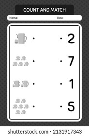 Count and match game with arabic teapot. worksheet for preschool kids, kids activity sheet