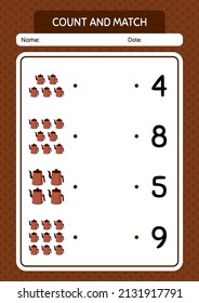 Count and match game with arabic teapot. worksheet for preschool kids, kids activity sheet
