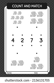 Count and match game with arabic teapot. worksheet for preschool kids, kids activity sheet