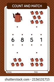 Count and match game with arabic teapot. worksheet for preschool kids, kids activity sheet