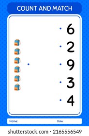 Count and match game with backpack. worksheet for preschool kids, kids activity sheet