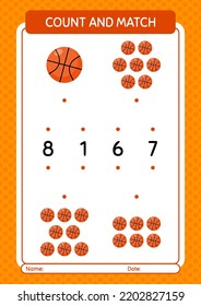 Count And Match Game With Basketball. Worksheet For Preschool Kids, Kids Activity Sheet