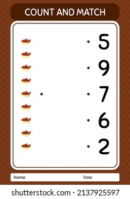 Zählt und gleicht Spiel mit einer Schüssel mit Datum. Arbeitsblatt für Vorschulkinder, Kinderaktivität