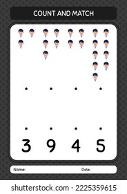 Count and match game with boy. worksheet for preschool kids, kids activity sheet