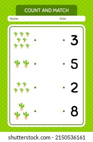 Count and match game with cactus. worksheet for preschool kids, kids activity sheet