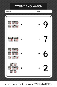 Count and match game with calculator. worksheet for preschool kids, kids activity sheet