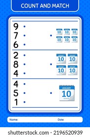 Count and match game with calendar. worksheet for preschool kids, kids activity sheet