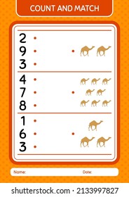 Count and match game with camel. worksheet for preschool kids, kids activity sheet