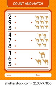 Count and match game with camel. worksheet for preschool kids, kids activity sheet