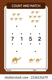 Count and match game with camel. worksheet for preschool kids, kids activity sheet