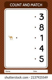 Count and match game with camel. worksheet for preschool kids, kids activity sheet