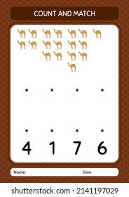 Count and match game with camel. worksheet for preschool kids, kids activity sheet