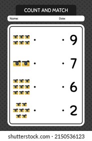 Count and match game with camera. worksheet for preschool kids, kids activity sheet