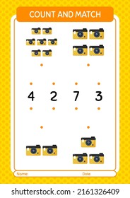Count and match game with camera. worksheet for preschool kids, kids activity sheet