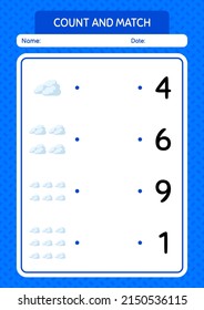Zählen Sie das Spiel mit Cloud und passen Sie es an. Arbeitsblatt für Vorschulkinder, Kinderaktivität