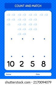 Zählen Sie das Spiel mit Cloud und passen Sie es an. Arbeitsblatt für Vorschulkinder, Kinderaktivität