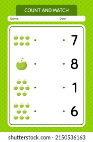 Count and match game with coconut. worksheet for preschool kids, kids activity sheet