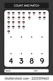 Count and match game with girl. worksheet for preschool kids, kids activity sheet