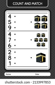 Count and match game with kaaba. worksheet for preschool kids, kids activity sheet
