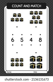 Count and match game with kaaba. worksheet for preschool kids, kids activity sheet