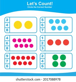 Count and Match Game for Kids. Geometric shapes Game. Math Worksheet for Preschool. Educational printable math worksheet. Vector illustration.